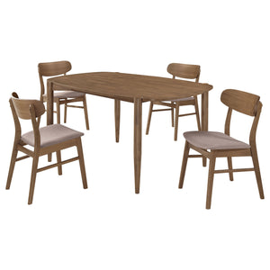 English Elm Whisten Walnut 5-piece Solid Wood Dining Set - Vintage-Inspired Rounded Rectangular Table & Upholstered Comfort Chairs, Durable Wood Finish, Family-Friendly Design B062S01122
