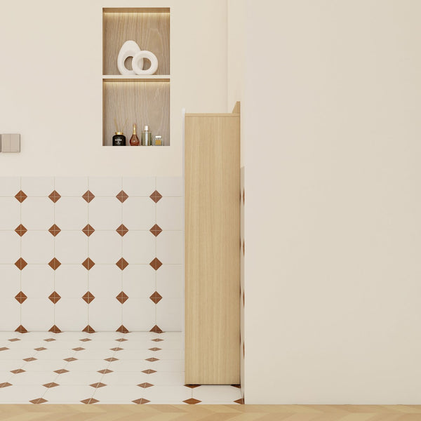 English Elm 16" Slim Wall Mounted Bathroom Cabinet Plywood Open Shelves Scandinavian Storage W3450P440620