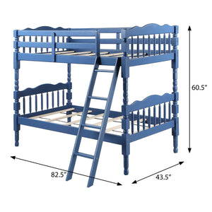 English Elm Blue Convertible Twin-Over-Twin Bunk Bed in Dark Blue with Built-in Ladder, Guard Rail, 28" Clearance B062S00491