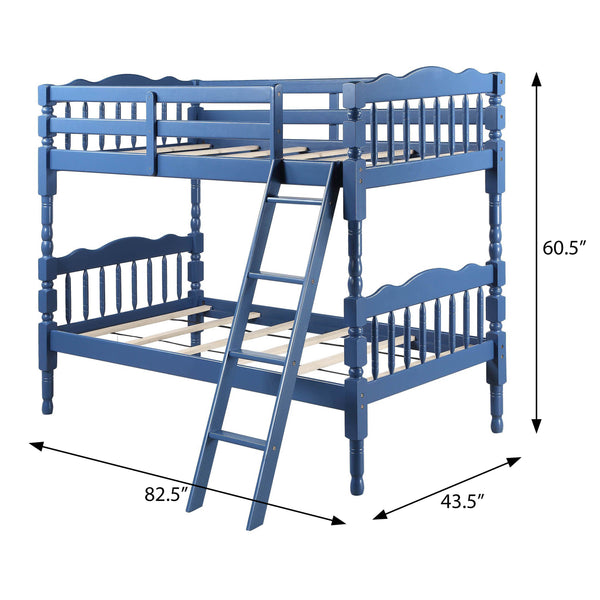 English Elm Blue Convertible Twin-Over-Twin Bunk Bed in Dark Blue with Built-in Ladder, Guard Rail, 28" Clearance B062S00491