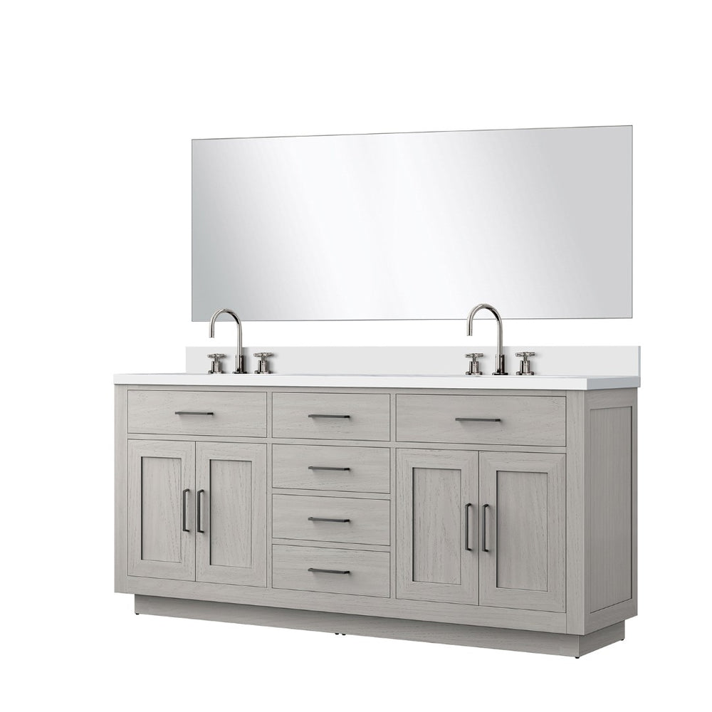 English Elm White Oak Double Bath Vanity Set With White Quartz Top, 70" Mirror & Chrome Faucets For Elegance B2731S01699-GIGA