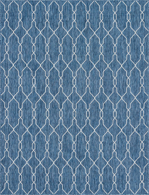 Unique Loom Outdoor Trellis Links Trellis Machine Made Trellis Rug Blue, Ivory/Navy Blue 9' 0" x 12' 0"