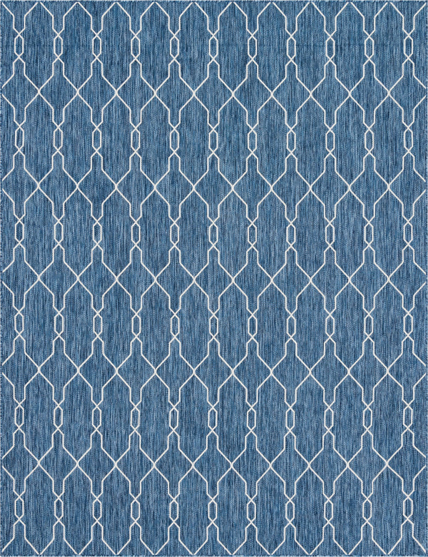 Unique Loom Outdoor Trellis Links Trellis Machine Made Trellis Rug Blue, Ivory/Navy Blue 9' 0" x 12' 0"