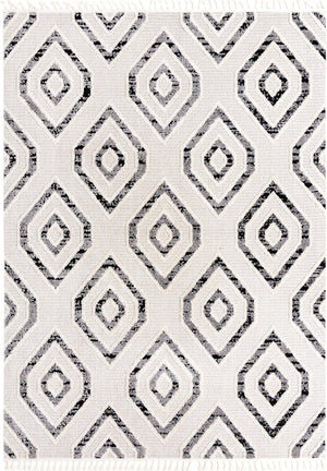 Unique Loom Cherokee Gatlinburg Machine Made Geometric Rug Black and White,  9' 0" x 12' 2"