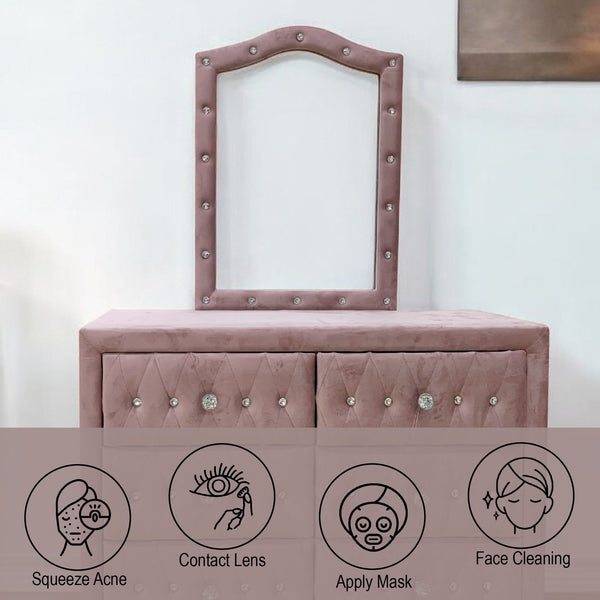 English Elm Reggie Pink Fabric Mirror with Arched Upholstered Frame, Transitional Vintage Style, 18x26 Mirror Dimensions B2726P286649