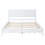 English Elm Queen Size Wood Platform Bed Frame, Retro Style Bed With Rectangular Headboard,No Need Box Spring,White