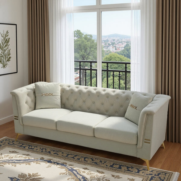 English Elm Fx-P83-Cw3 Elegant Mid-Century 3-Seater Velvet Sofa With Gold Legs, Plush Sherpa Upholstery & Removable Cushions W576S00216