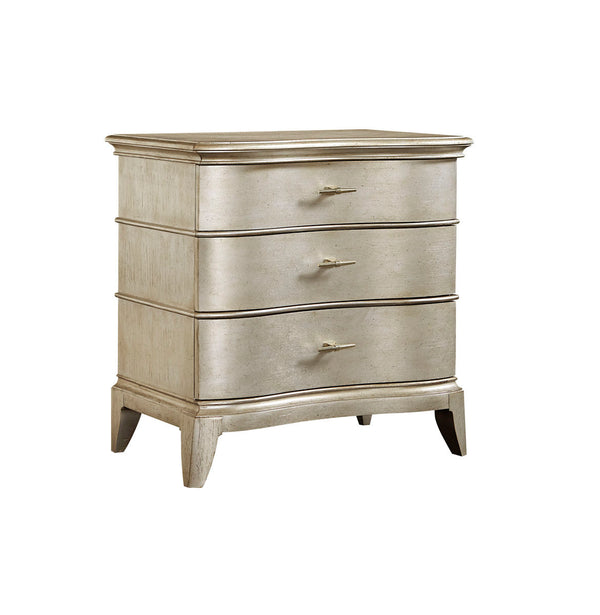 A.R.T. Furniture Starlite Nightstand With Glamorous Design, Usb Charging Port, And Elegant Three-drawer Storage Silver, Silver Parawood Solids,Primavera Veneer,Metal 406140-2227
