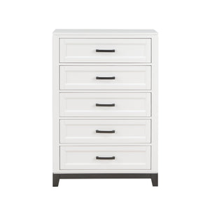 English Elm White Five Drawer Chest Solid Wood Farmhouse Bedroom Storage with Bar Pulls B011P270969