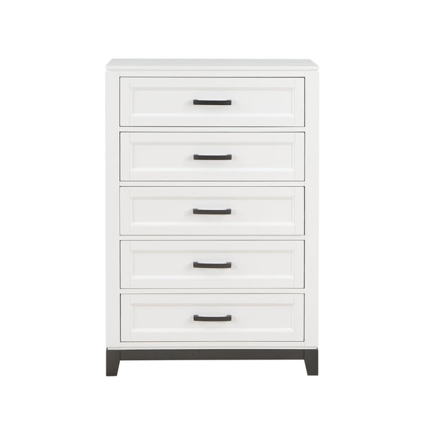 English Elm White Five Drawer Chest Solid Wood Farmhouse Bedroom Storage with Bar Pulls B011P270969