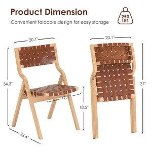 English Elm Wood Folding Dining Chairs with Rattan Woven Seat and Webbing Back Set of 2 Brown,Natural T3623P431376