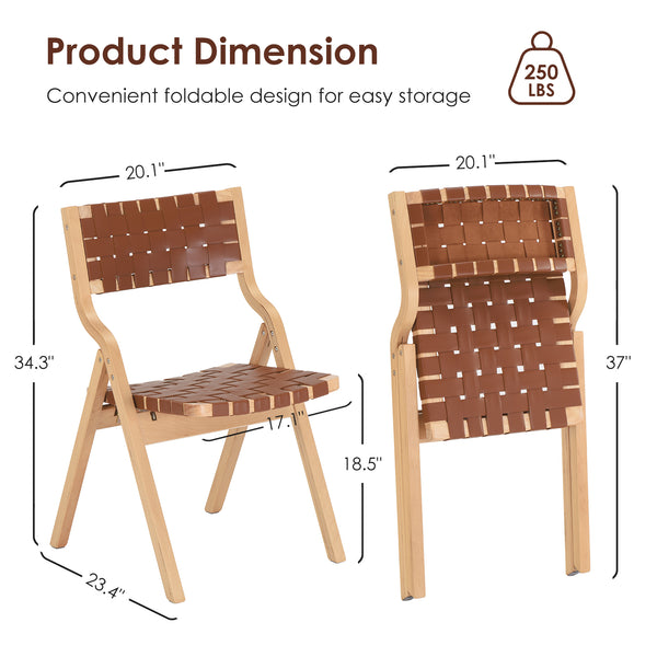 English Elm Wood Folding Dining Chairs with Rattan Woven Seat and Webbing Back Set of 2 Brown,Natural T3623P431376