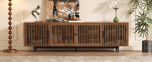 English Elm 78 Inch Walnut Media Console with Slatted Doors Solid Wood Legs and Cable Management N710P374706P