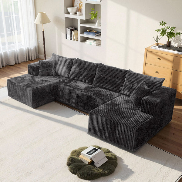 English Elm U-shaped Modular Corduroy Sectional Low Profile Minimalist Sofa for Living Rooms W3653P416414