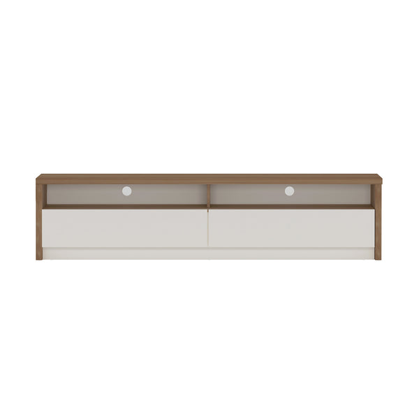English Elm Duncan 70" TV Stand with Hidden Storage and Cable Management, Handle-Free Drawers, Easy Assembly Brown+White B365S00125