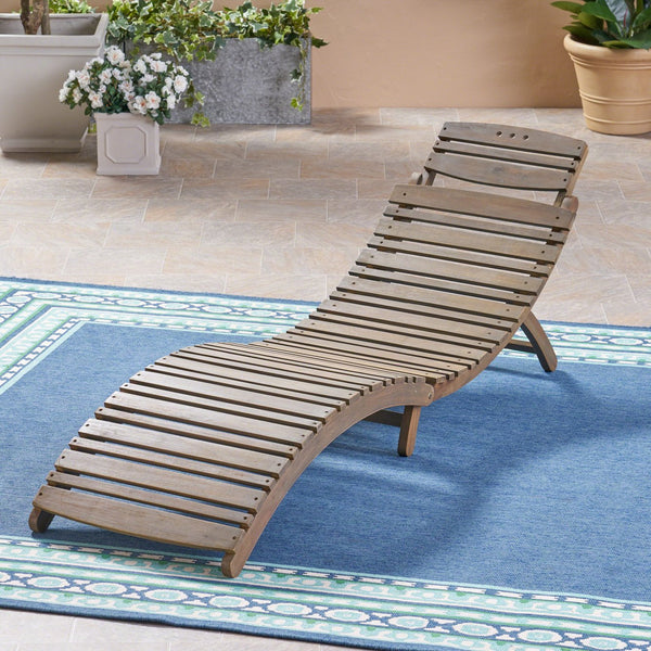 English Elm Christopher Knight Home® - LAHAINA Acacia Wood Foldable Chaise Lounge for Patio & Poolside — Weather-Resistant, Portable Comfort Grey 38.5 L x 24.75 W x 8.5 H 57076.00GRY