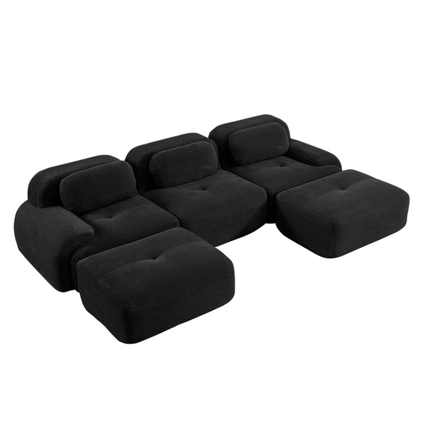 English Elm U-shaped Modular Sectional Corduroy Sofa with Wide Armrests for Living Room Comfort Black W714S01277