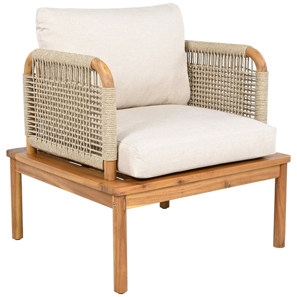 English Elm Christopher Knight Home® - Outdoor Acacia Wood Club Chair With Handwoven Rope, Water-Repellent Cushions For Ultimate Comfort N757P242994B
