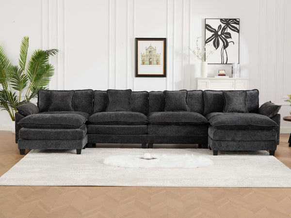 English Elm Wider Armrest 3-Seat Sectional Sofa - Modern Modular Design, Cloud-Like Comfort, Chenille Fabric, Black W1143S00043-GIGA