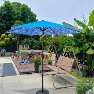 English Elm 9ft Outdoor Patio Umbrella Hexagonal Canopy Uv Resistant Tilt Vented Resort Style Pattern + Blue W656P242106