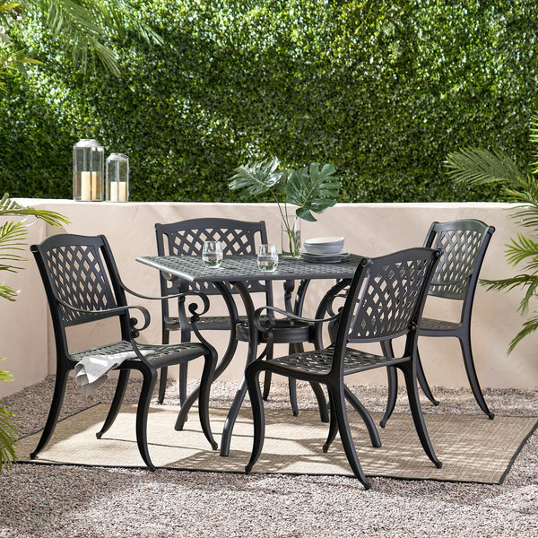 English Elm Christopher Knight Home® - Olmsted Black 5-Piece Aluminum Dining Set — Weather-Resistant Cast Aluminum, Mesh Back Seats, Patio Luxury 54587.00SAD-4_54586.00SAD