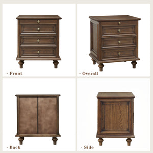 English Elm Farmhouse Nightstand Pine Wood Four Drawer Storage with Pull Out Tray Gourd Legs Walnut Brown W1716P399633