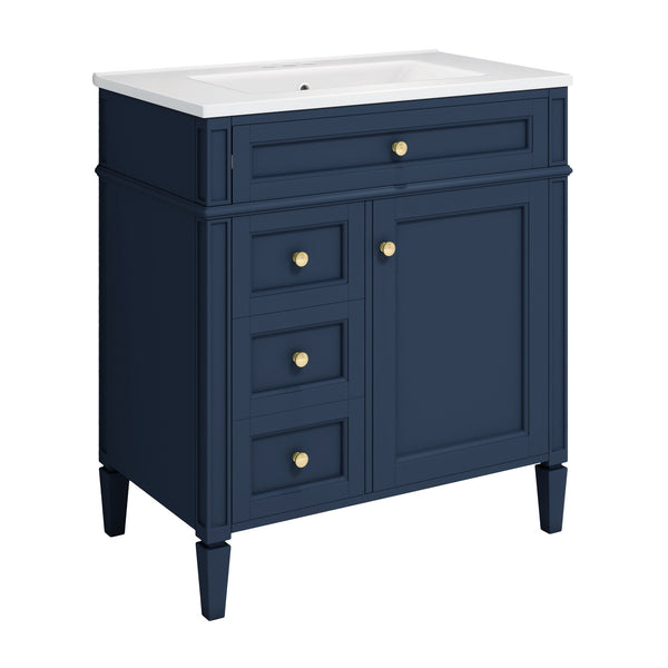 English Elm 30'' Modern Bathroom Vanity with Integrated Mirror Cabinet, Ceramic Sink, 3 Drawers & Ample Storage Blue SW000126AAC-1