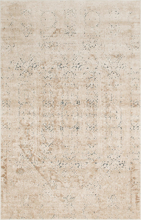 Unique Loom Chateau Quincy Machine Made Abstract Rug Beige, Brown/Navy Blue 6' 1" x 9' 0"