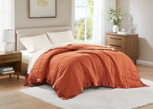 English Elm 1 Lightweight Down Alternative Blanket Full/Queen 90x90, 15oz Polyester Fill, Satin Trim & Scotchgard Finish Orange 14.96 L x 7.48 W x 7.48 H B035P319518