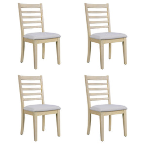 English Elm Farmhouse Ladder Back Dining Chairs Rubberwood Frame Upholstered Seat Set of 2 Natural+Beige N752P272063N