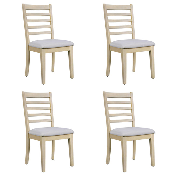 English Elm Farmhouse Ladder Back Dining Chairs Rubberwood Frame Upholstered Seat Set of 2 Natural+Beige N752P272063N