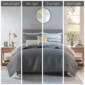 English Elm 8 Piece Printed Seersucker Comforter Set In Yellow & Gray - Stylish, Hypoallergenic King/Cal King Collection B03597255