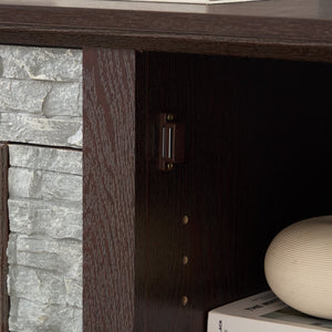 English Elm 58" Modern TV Stand with Faux Stone Top, 6 Cable Cutouts, Ample Adjustable Storage for 75" TVs Cherry W2275P342692