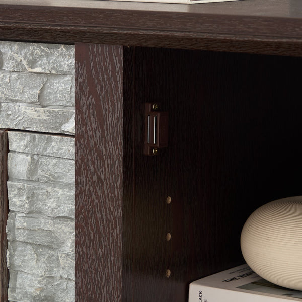 English Elm 58" Modern TV Stand with Faux Stone Top, 6 Cable Cutouts, Ample Adjustable Storage for 75" TVs Cherry W2275P342692