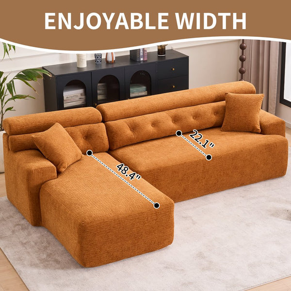 English Elm LY-029B Modern Convertible Chaise Sectional Sofa — Orange 3-Seater Modular L-Sofa, Plush Foam Comfort W2231S00026