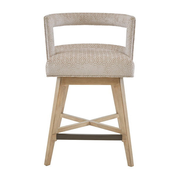JLA Home Madison Park - Swivel Glenwood Counter Stool in Cream Upholstery with Wheat Wood Legs, 180° Rotation & Bronze Kickplate MP104-0787