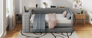 English Elm Full Size Upholstered Platform Bed With Trundle, Charging Station, And Smart Storage In Gray Velvet N7090000604E