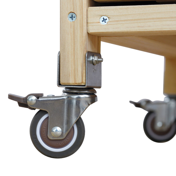 English Elm K&K Outdoor Kitchen Island Rolling Bar Cart with 1.2" Stainless Steel Top, Ample Storage, Wheels and Spice Rack Natural WF532198AAY