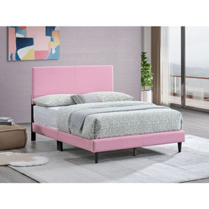 English Elm Baron Full Bed Frame with Faux Leather Upholstery, Slat Support, Adjustable Headboard Height, Fits 7–13" Pink 26.37 L x 60.39 W x 7.28 H B078P380176