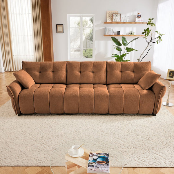 English Elm 3-Seater Sofa In Burnt Orange With 2 Pillows - Textured Chenille, Solid Wood Frame, Modular Design W714S01172