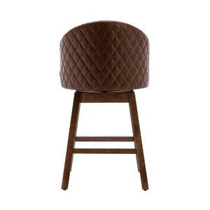English Elm United We Win Quilted Microsuede Swivel Barstool with Wood Legs and Gold Rivet Trim Brown W1568P361704