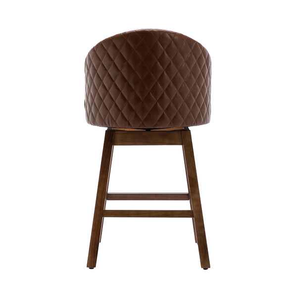 English Elm United We Win Quilted Microsuede Swivel Barstool with Wood Legs and Gold Rivet Trim Brown W1568P361704