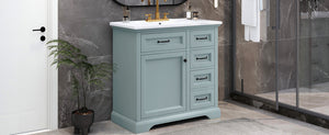 English Elm [video] 36 Inch Freestanding Bathroom Vanity Rubberwood Cabinet with Ceramic Sink Storage Grey N759P313315F