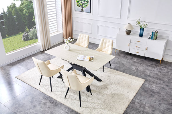 English Elm Contemporary Sintered Stone Extendable Dining Set with Tufted Faux Leather Chairs W3493S00017