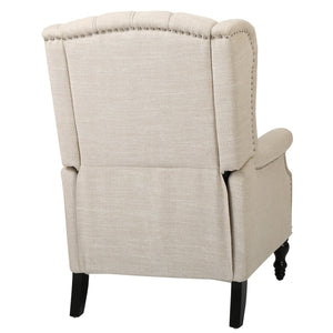 English Elm Charcoal Wingback Pushback Recliner with Button Tufted Diamond Fabric Upholstery Beige N763P410529A