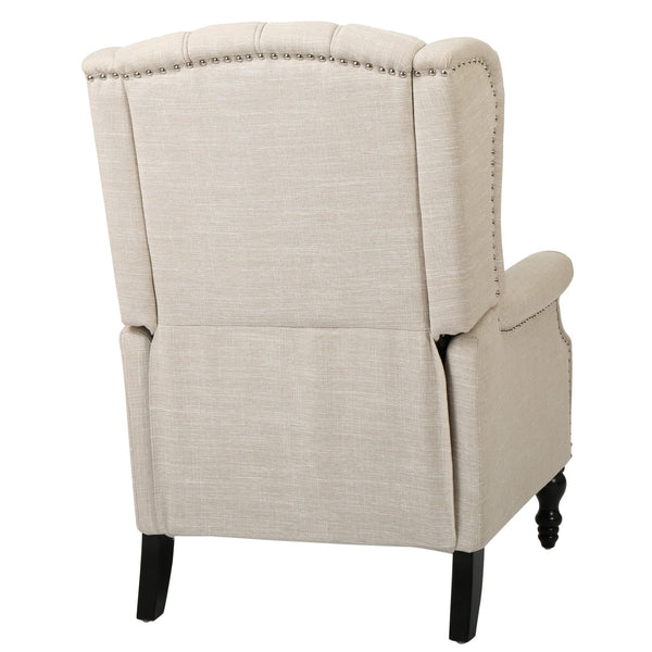 English Elm Charcoal Wingback Pushback Recliner with Button Tufted Diamond Fabric Upholstery Beige N763P410529A