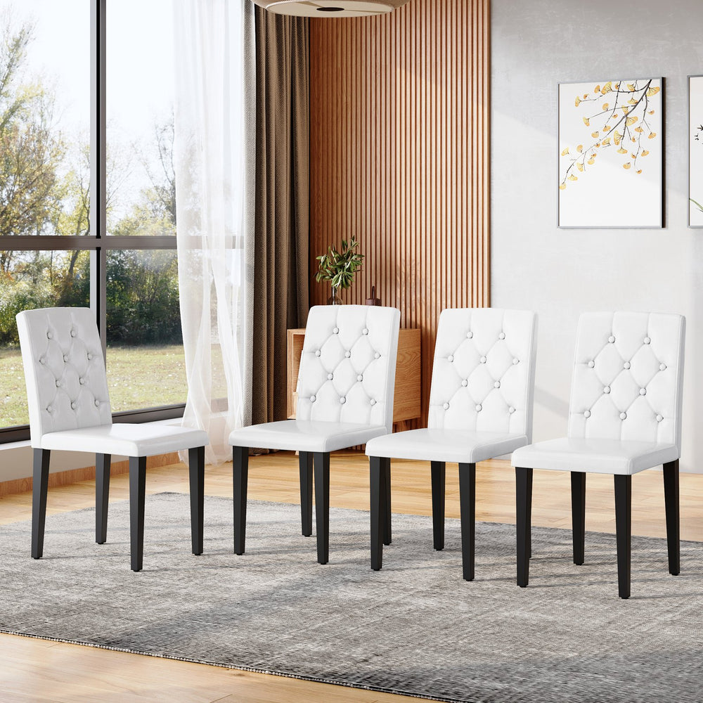 English Elm 4-piece Brown Suede Dining Chair Set with Tufted Back and Walnut Metal Legs White+Black W1151P361175