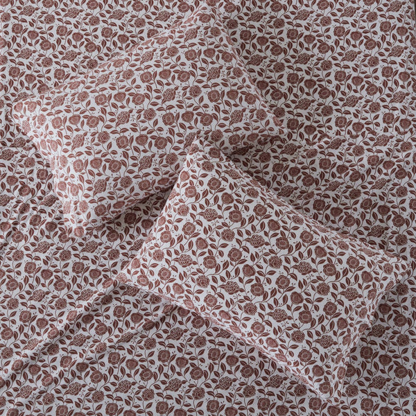 English Elm 4 Pcs Queen Sheet Set - Warm Rust Floral Cotton Flannel For Cozy Comfort And Timeless Style B035P319679