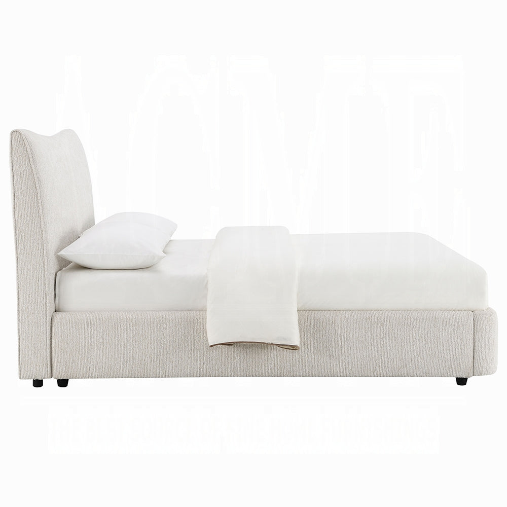 English Elm 1pc Queen Platform Bed with Chenille Upholstery, Solid Rubberwood Frame, Padded Headboard, No Box Spring Required Beige 67 L x 7 W x 47 H B2741S00740