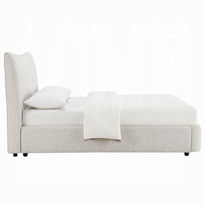 English Elm 1pc Queen Platform Bed with Chenille Upholstery, Solid Rubberwood Frame, Padded Headboard, No Box Spring Required Beige 67 L x 7 W x 47 H B2741S00740
